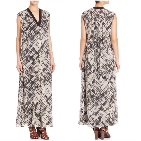 Vince Macadamia Black Basketweave Print Sleeveless Silk Maxi Dress Size XS - Picture 7 of 7